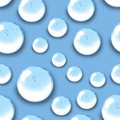 Seamless Pattern of Transparent Bubbles on a Light Blue Background