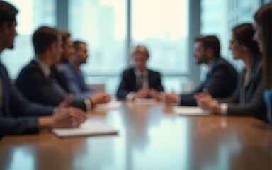 soft or blurred people at a board meeting. Corporate job. High quality photo. High quality