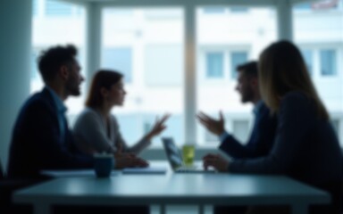 Blurred people silhouettes working in office, manager strategy, teamwork brainstorming, abstract business background. High quality