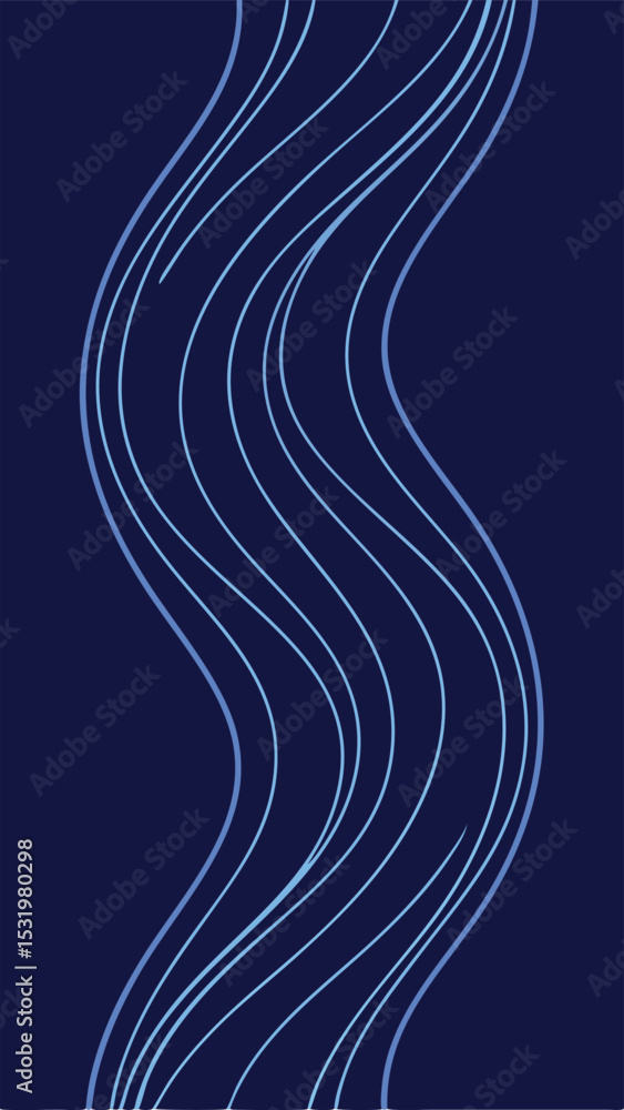 Poster abstract deep blue wavy lines silhouette design on a dark background with transparent elements