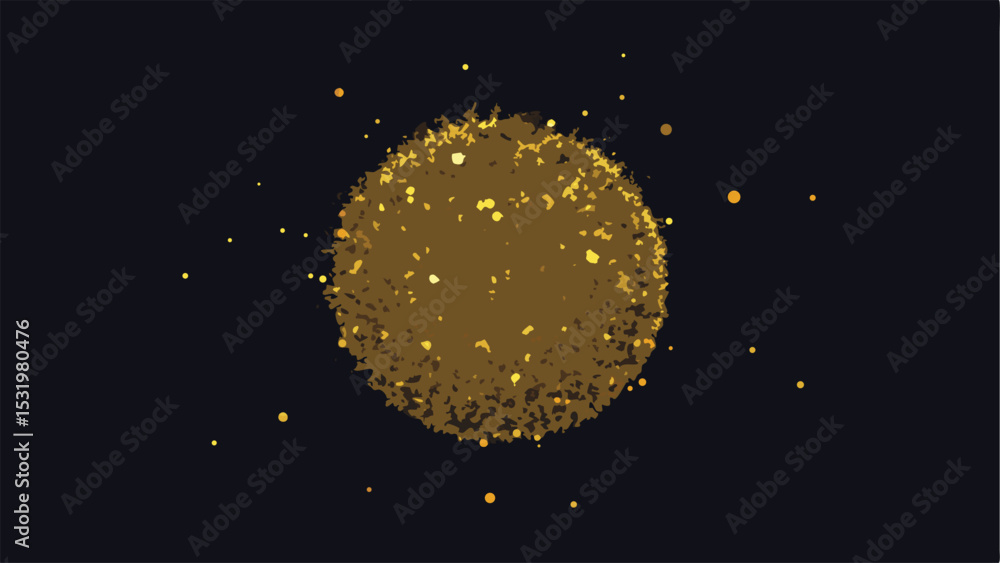 Poster abstract design of a glowing gold digital particle cluster on a transparent background