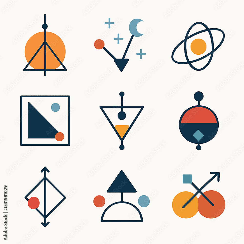 Aufkleber geometric abstract shapes in a modern design with circles, triangles and lines art