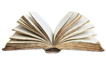 Open book with fluttering pages isolated on transparent background, high-resolution PNG cutout for editorial layouts, digital scrapbooking, educational presentations, print publications and literary