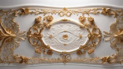 White and Gold Ornate Ceiling Panel Decoration Design Element Idea