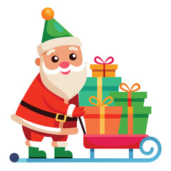 Colorful Cartoon Illustration Depicting Santa Claus with Festive Holiday Elements