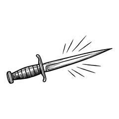 Sharp Dagger Knife Engraved Black and White Outline Line Art Drawing Detailed Illustration