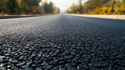 A clean asphalt paver with linear patterns, emphasizing progress and modernity.