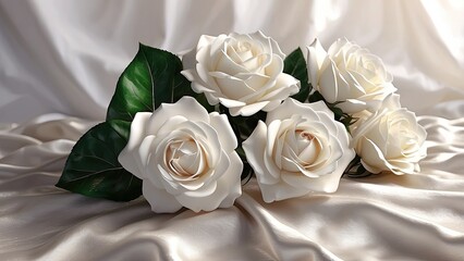 Ethereal White Roses on a Silken Ivory Background