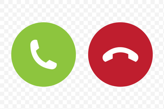 Incoming or outgoing phone call sign symbol isolated. Phone call icon answer, accept and decline call icons buttons red and green color. Flat design. Vector illustration.