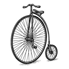 Fototapeta premium Black and White Outline Line Art Drawing of Vintage High Wheel Bicycle Isolated Retro Design