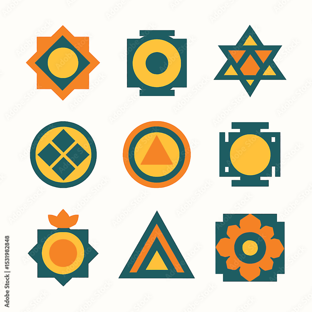 Poster geometric pattern collection of diverse shapes and symmetric designs in vector format
