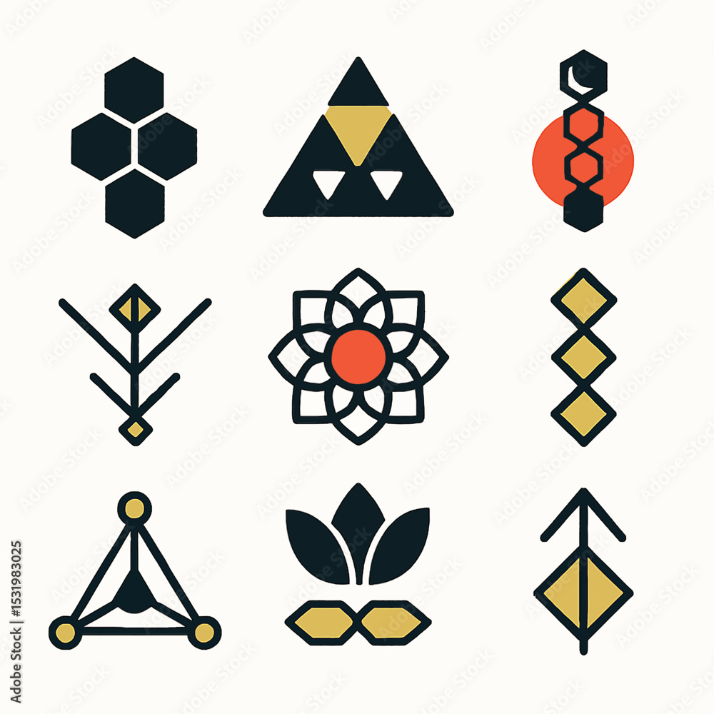 Poster geometric patterns in a minimalist style displaying various shapes and designs together