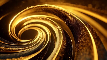 Swirling gold ribbons create a mesmerizing vortex with shimmering bokeh lights, abstract background with flowing curves and metallic texture - Powered by Adobe