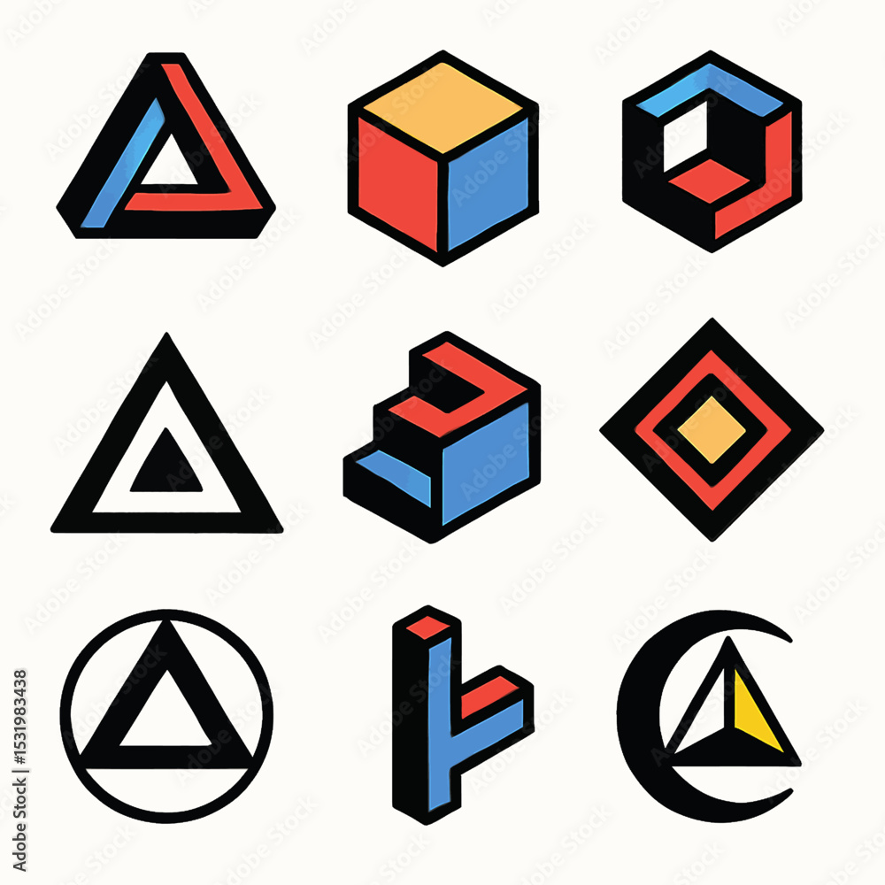 Poster geometric shapes and optical illusions creating an abstract and modern design art