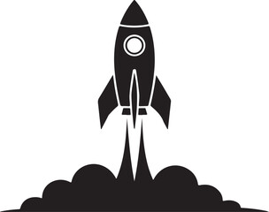 Black and White Rocket Silhouette Launching Upwards