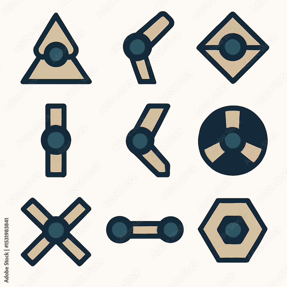 Poster geometric shapes arranged in a grid pattern with a modern aesthetic design style
