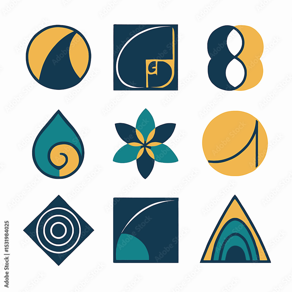 Poster geometric shapes artfully arranged with a modern color palette and clean design elements