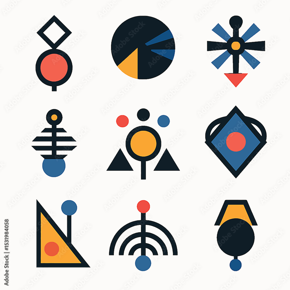 Poster geometric shapes artfully arranged in a visually striking composition for design projects