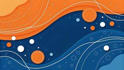 Abstract blue and orange wave background with circles