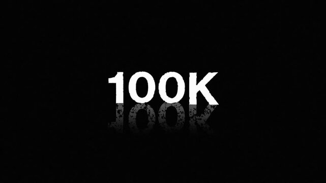 1 Lakh 100k  text animation with alpha channel, Typography lettering Text notification with digital glitch distortion effect. Seamless loop animation isolated black background, displacemenet screen   