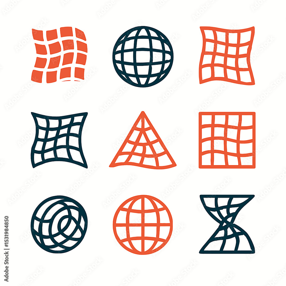 Poster geometric shapes with grid patterns in orange and navy create a modern design
