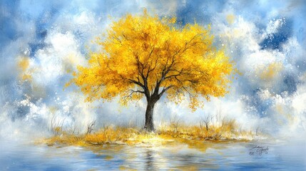 Yellow Tree Oil Painting Landscape