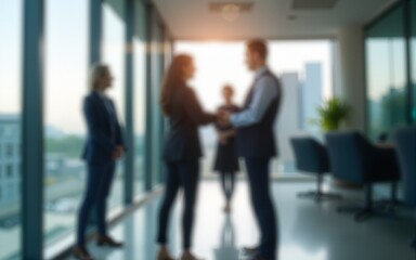 Blurred image of business people standing in the office. High quality