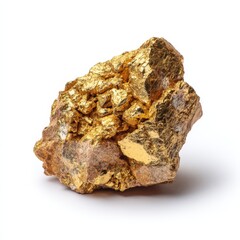 a pure gold nugget on white background