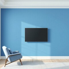 Modern living room with blue wall and flat screen tv