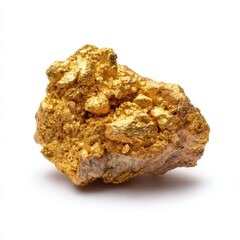 a pure gold nugget on white background