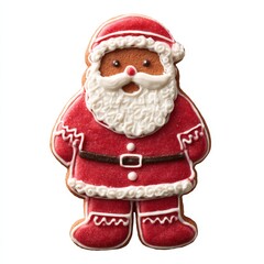 a red santa gingerbread cookie with icing for christmas