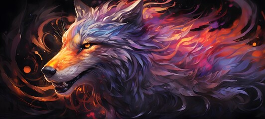 Naklejka premium Galaxy Version of dragon wolf world, ai generative