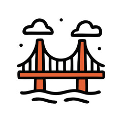 Fototapeta premium Golden Gate Bridge Illustration: The illustration depicts the iconic Golden Gate Bridge against a backdrop of the sky with cloud. This vector illustration captures the spirit of urban infrastructure.