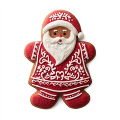 a red santa gingerbread cookie with icing for christmas