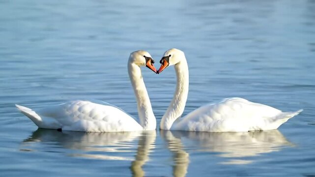Graceful Swan Pair. A Symbol of Love, Monogamy, and Nature's Tranquility on Serene Waters