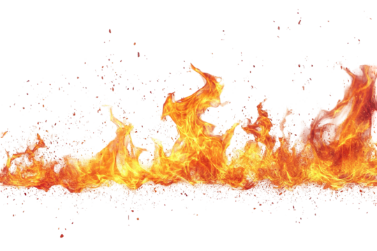 Realistic roaring flame isolated on transparent background, ultra-high-resolution PNG cutout perfect for cinematic VFX overlays, dramatic poster design, scorching text effects, and fiery photo