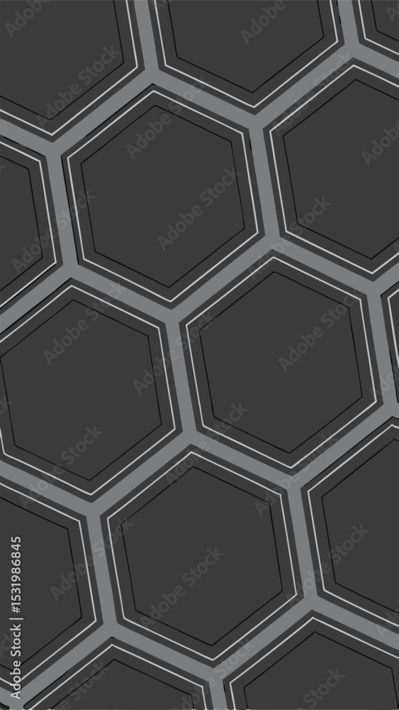 Poster abstract geometric hexagon pattern in shades of gray with layered lines