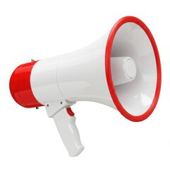 White and red megaphone isolated on white background