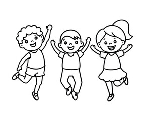 Happy children playing line art vector design