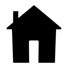 Simple black silhouette of a house with chimney, on a white background