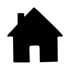 Simple black house silhouette with a chimney and a door opening