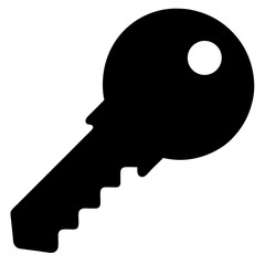 A sleek black key with a classic round head design icon