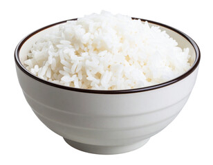  Delicious Cooked White Rice Bowl with Fluffy Grains, Transparent Background PNG