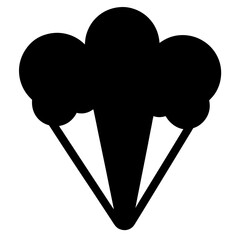 Stylized ice cream cone with three scoops, simple black and white graphic