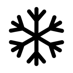 Simple black snowflake icon with rounded edges and white background.