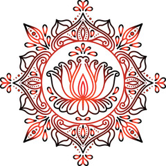Floral Mandala Illustration: a symmetrical and intricately crafted floral mandala, featuring a lotus flower at its core, exudes an air of serenity, spirituality, and timeless beauty.