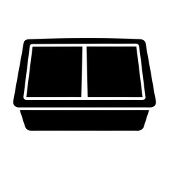 A black and white illustration of a divided container with smooth edges