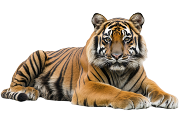 High-resolution Sumatran Tiger isolated on transparent background — realistic PNG cut-out for wildlife posters, conservation campaigns, and dynamic graphic design composites