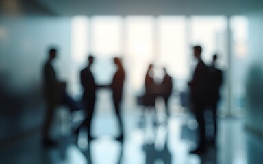 Blurred business people in office interior with space for background or banner design. High quality