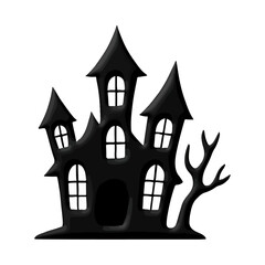 Haunted Halloween Castle Silhouette Vector – Spooky Scary House Art.	